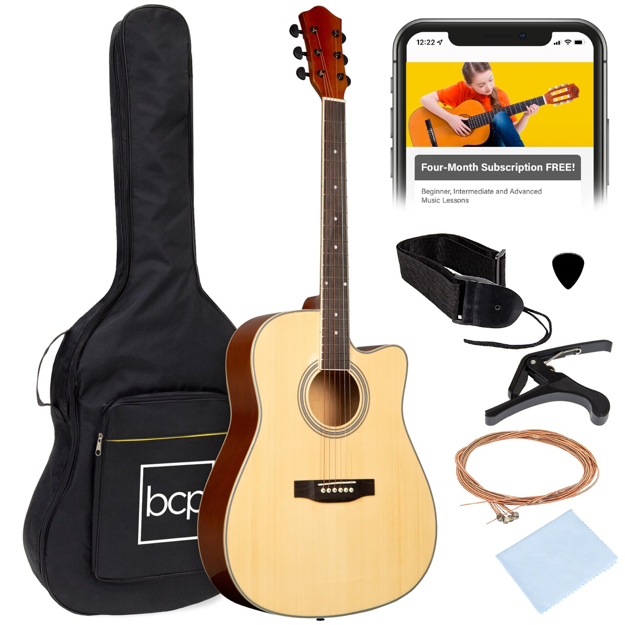 Best Choice Products 41in Full Size Beginner Acoustic Guitar Set with Case, Strap, Capo, Strings